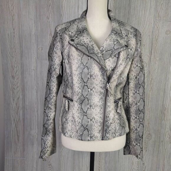 Blank NYC Womens Small Snake Print Moto Jacket Asymmetrical Front Zip Stretch - Picture 2 of 9